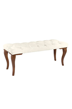 Gazzini Classic Lükens Gürgen Ayak Chester Model Kapitoneli Beyaz Puf Bench - Ceviz Ayak