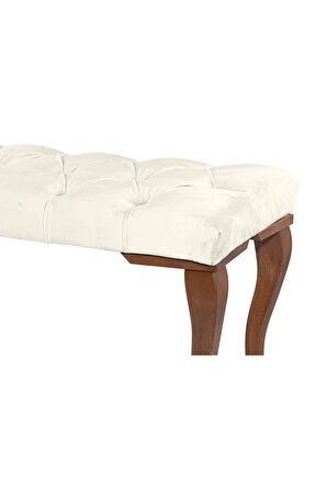 Gazzini Classic Lükens Gürgen Ayak Chester Model Kapitoneli Beyaz Puf Bench - Ceviz Ayak