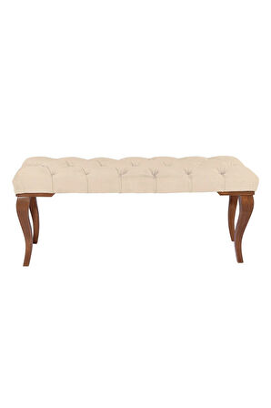 Gazzini Classic Lükens Gürgen Ayak Chester Model Kapitoneli Krem Puf Bench - Ceviz Ayak