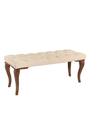 Gazzini Classic Lükens Gürgen Ayak Chester Model Kapitoneli Krem Puf Bench - Ceviz Ayak