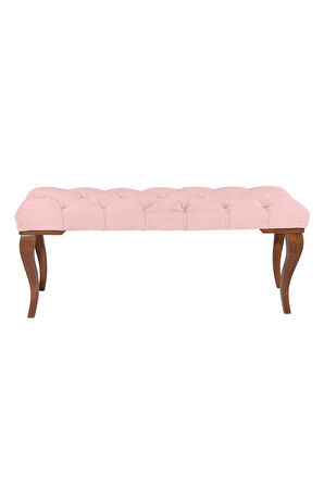 Gazzini Classic Lükens Gürgen Ayak Chester Model Kapitoneli Pembe Puf Bench - Ceviz Ayak