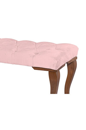 Gazzini Classic Lükens Gürgen Ayak Chester Model Kapitoneli Pembe Puf Bench - Ceviz Ayak