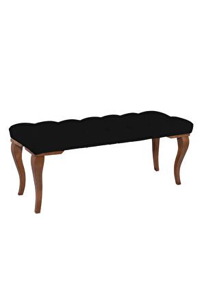 Gazzini Classic Lükens Gürgen Ayak Chester Model Kapitoneli Siyah Puf Bench - Ceviz Ayak