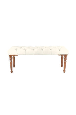 Gazzini Classic Torna Gürgen Ahşap Ayak Chester Model Kapitoneli Beyaz Puf Bench - Ceviz Ayak