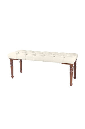 Gazzini Classic Torna Gürgen Ahşap Ayak Chester Model Kapitoneli Beyaz Puf Bench - Ceviz Ayak