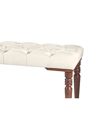 Gazzini Classic Torna Gürgen Ahşap Ayak Chester Model Kapitoneli Beyaz Puf Bench - Ceviz Ayak