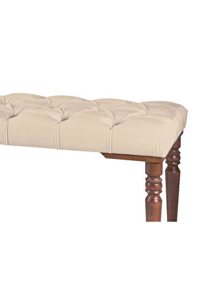 Gazzini Classic Torna Gürgen Ahşap Ayak Chester Model Kapitoneli Krem Puf Bench - Ceviz Ayak