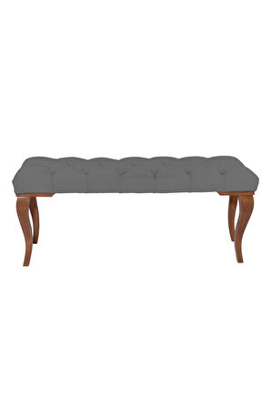 Gazzini Classic Torna Gürgen Ahşap Ayak Chester Model Kapitoneli Gri Puf Bench - Ceviz Ayak