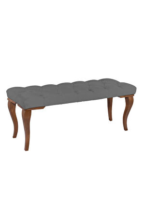Gazzini Classic Torna Gürgen Ahşap Ayak Chester Model Kapitoneli Gri Puf Bench - Ceviz Ayak