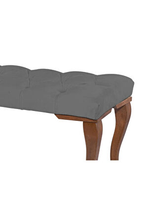 Gazzini Classic Torna Gürgen Ahşap Ayak Chester Model Kapitoneli Gri Puf Bench - Ceviz Ayak