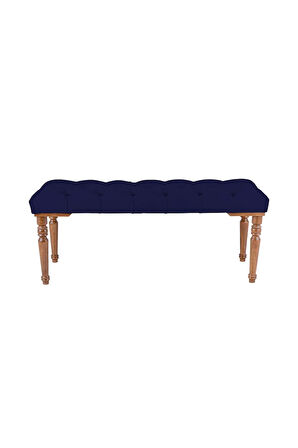 Gazzini Classic Torna Gürgen Ahşap Ayak Chester Model Kapitoneli Mavi Puf Bench - Ceviz Ayak