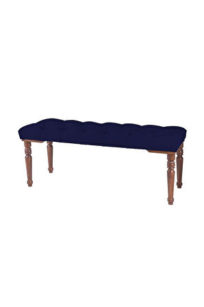 Gazzini Classic Torna Gürgen Ahşap Ayak Chester Model Kapitoneli Mavi Puf Bench - Ceviz Ayak
