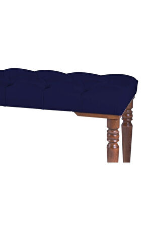 Gazzini Classic Torna Gürgen Ahşap Ayak Chester Model Kapitoneli Mavi Puf Bench - Ceviz Ayak