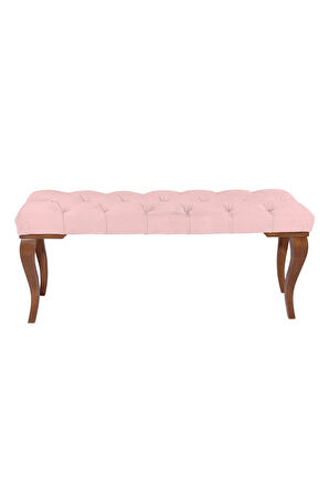 Gazzini Classic Torna Gürgen Ahşap Ayak Chester Model Kapitoneli Pembe Puf Bench - Ceviz Ayak
