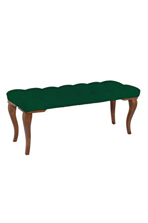 Gazzini Classic Torna Gürgen Ahşap Ayak Chester Model Kapitoneli Yeşil Puf Bench - Ceviz Ayak