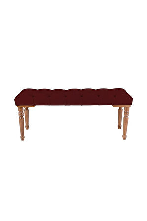 Gazzini Classic Torna Gürgen Ahşap Ayak Chester Model Kapitoneli Bordo Puf Bench - Ceviz Ayak
