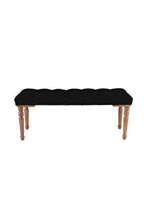 Gazzini Classic Torna Gürgen Ahşap Ayak Chester Model Kapitoneli Siyah Puf Bench - Ceviz Ayak