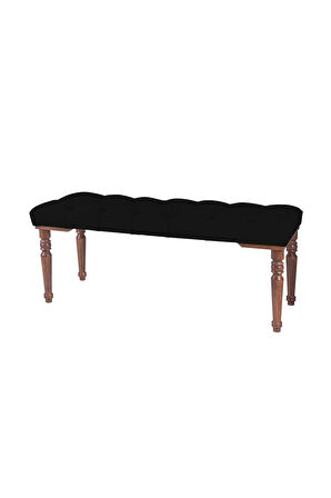 Gazzini Classic Torna Gürgen Ahşap Ayak Chester Model Kapitoneli Siyah Puf Bench - Ceviz Ayak