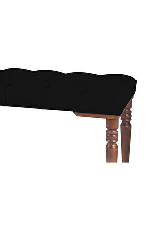 Gazzini Classic Torna Gürgen Ahşap Ayak Chester Model Kapitoneli Siyah Puf Bench - Ceviz Ayak