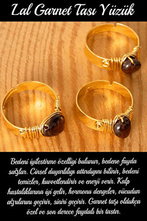 Sertifikalı Kalın Tımbıl Model Lal - Granat - Garnet Taşı Yüzük - Ayarlamalı