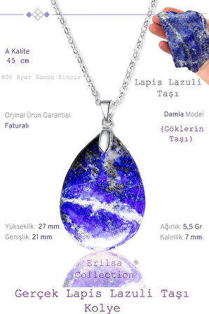Sertifikalı Damla Model Lapis Lazuli Taşı Kolye (GÜMÜŞ APARATLI)