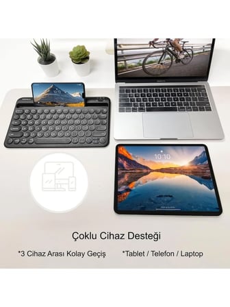 Luve Store Bluetooth Kablosuz Klavye 78 Tuşlu İngilizce Q Şarjlı Tablet Telefon Standlı