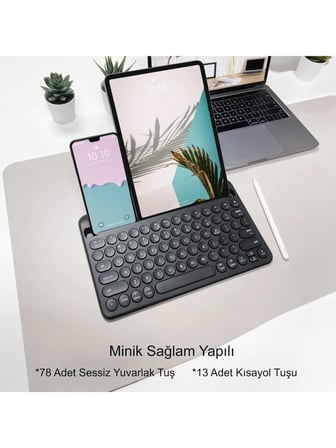 Luve Store Bluetooth Kablosuz Klavye 78 Tuşlu İngilizce Q Şarjlı Tablet Telefon Standlı