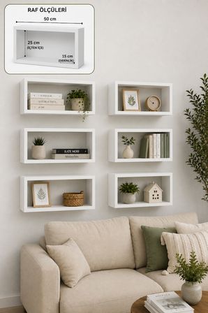 Modern Duvar Rafı 6 Lı Beyaz