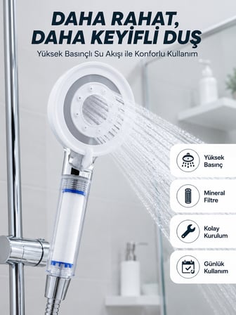 Yüksek Basınçlı Filtreli Duş Başlığı Mineral Filtreli Su Tasarruflu El Duşu