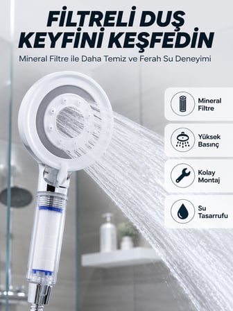 Şeffaf Filtre Hazneli Duş Başlığı Güçlü Akışlı Pratik Banyo Duşu