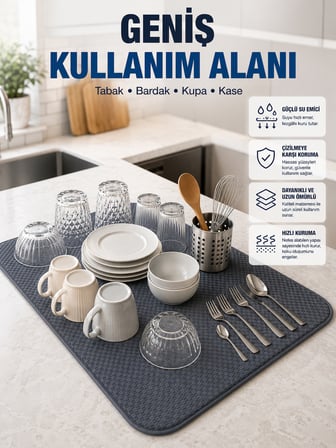 Mikrofiber Bulaşık Kurutma Matı Yüksek Su Emici Mutfak Kurutma Örtüsü