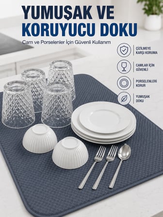 Su Emici Bulaşık Kurutma Matı Kaydırmaz ve Yumuşak Dokulu Kurutmalık