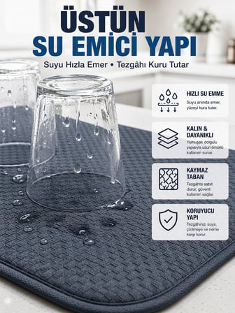 Katlanabilir Bulaşık Kurutma Matı Hızlı Kuruyan Su Emici Mutfak Matı