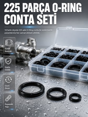 Organizer Kutulu O-Ring Conta Seti 225 Parça | Dayanıklı Kauçuk Sızdırmazlık Contaları