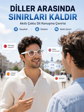 Beyaz Kameralı Akıllı Gözlük Yapay Zeka Görüntü Tanıma Bluetooth Müzik Telefon Görüşme Dokunmatik Kontrollü