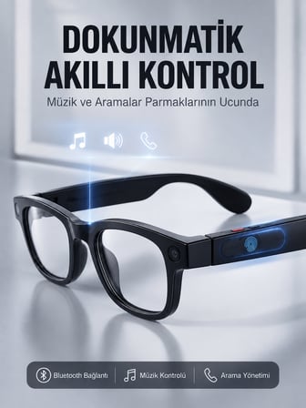 Siyah Akıllı Kamera Gözlüğü 8 MP Fotoğraf Video Çekimli AI Görüntü Tanıma Çoklu Dil Çeviri Bluetooth Wi-Fi Özellikli