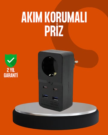 Akım Korumalı Priz 4 USB Type C Destekli Yüksek Isı Dayanımlı