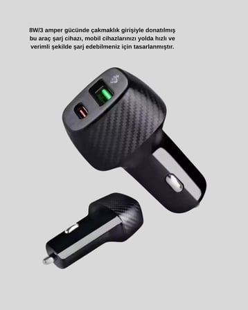 Bluetooth AUX Çevirici ve PD Destekli Araç Şarj Cihazı 2’li Set