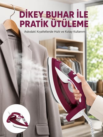 Yeni Nesil Kırmızı Buharlı Ütü 2200 Watt Seramik Tabanlı Yüksek Buhar Gücü
