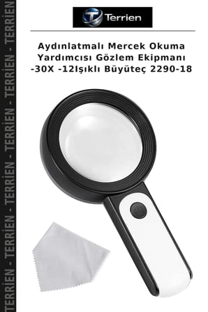 Aydınlatmalı Mercek Okuma Yardımcısı Gözlem Ekipmanı -30X -12Işıklı Büyüteç 2290-18
