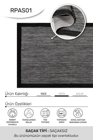 Nistanbul Nis-018 Desen 7 Gri/Siyah Salon, Oturma Odası ve Mutfak Halısı - Robot Süpürge Uyumlu, Kolay Temizlenebilir