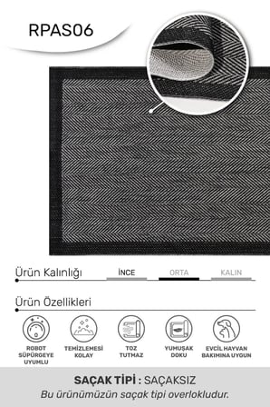 Nistanbul Nis-018 Desen 2 Gri/Siyah Salon, Oturma Odası ve Mutfak Halısı - Robot Süpürge Uyumlu, Kolay Temizlenebilir