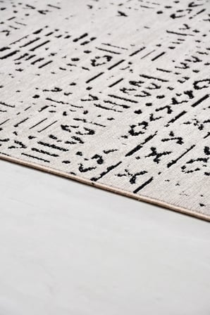 Nistanbul Nis-062 Desen 1 Bej/Siyah Oturma Odası, Koridor ve Mutfak Halısı - Kaymaz Taban, Robot Süpürge Uyumlu, Kolay Temizlenebilir