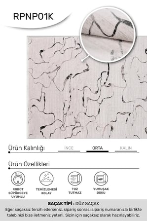 Nistanbul Nis-033 Desen 4 Krem/Siyah Salon, Oturma Odası ve Koridor Halısı - Robot Süpürge Uyumlu, Kolay Temizlenebilir