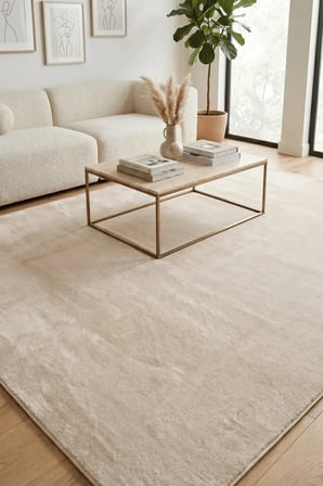 Nistanbul Nis-026 Desen 3 Bej Peluş Modern Salon, Oturma Odası ve Mutfak Halısı - Kaymaz Taban, Yıkanabilir