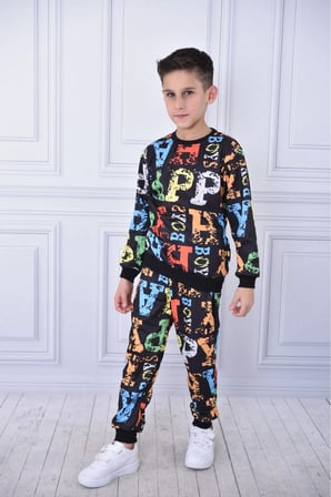Dijital Baskılı Uzun Kollu Sweatshirt ve Eşofman Alt Üst İkili Takım Oversize Kalıp