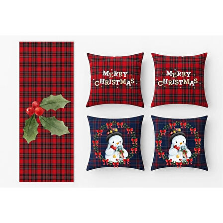 BASKILI RUNNER VE 4 LÜ KIRLENT SET YENİYIL YILBAŞI CHRISTMAS NOEL