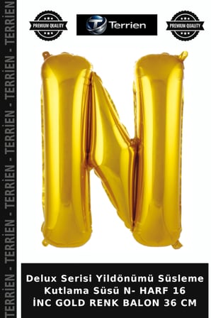 Delux Serisi Yildönümü Süsleme Kutlama Süsü N- HARF 16 İNC GOLD RENK BALON 36 CM
