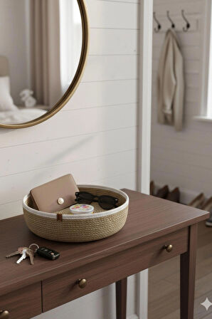 El Yapımı 3’lü Yuvarlak Jüt Dekoratif Sepet Seti