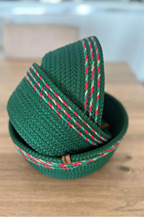 El Yapımı 3’lü Yuvarlak Jüt Dekoratif Sepet Seti